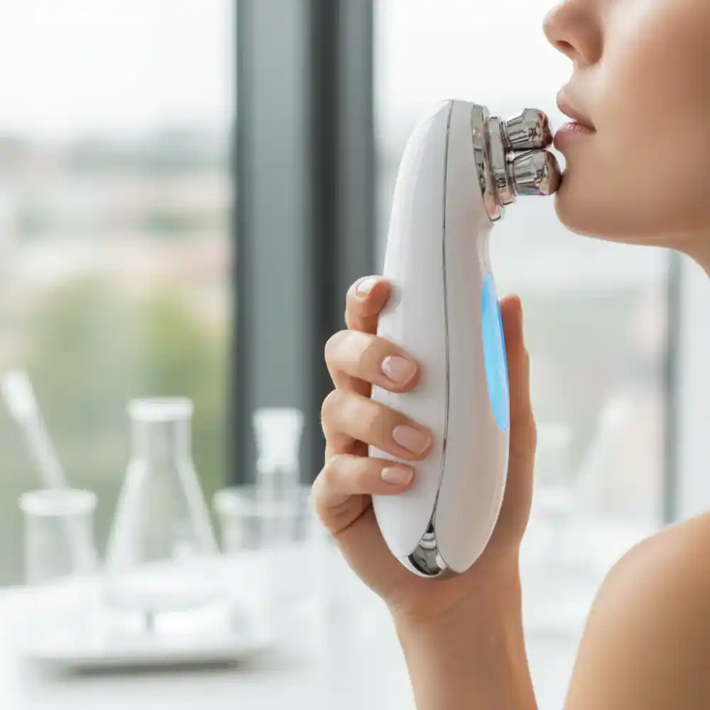 Microcurrent massager in female hands
