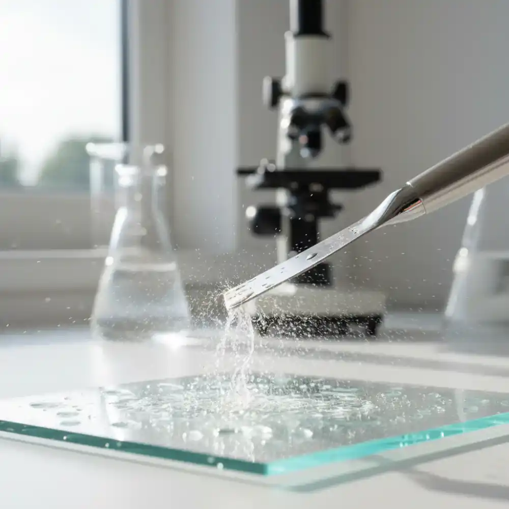 Ultrasonic scrubber interacting with water droplets